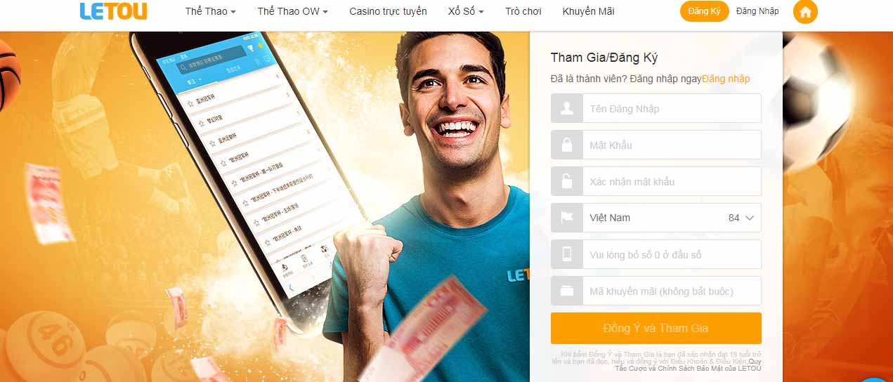 Đăng ký tài khoản cá cược trực tuyến tại nhà cái Letou